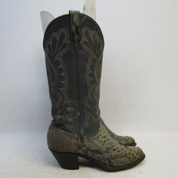 J CHISHOLM Womens Size 7 M Gray Leather Snake Skin Cowboy Western Boots - Picture 3 of 10